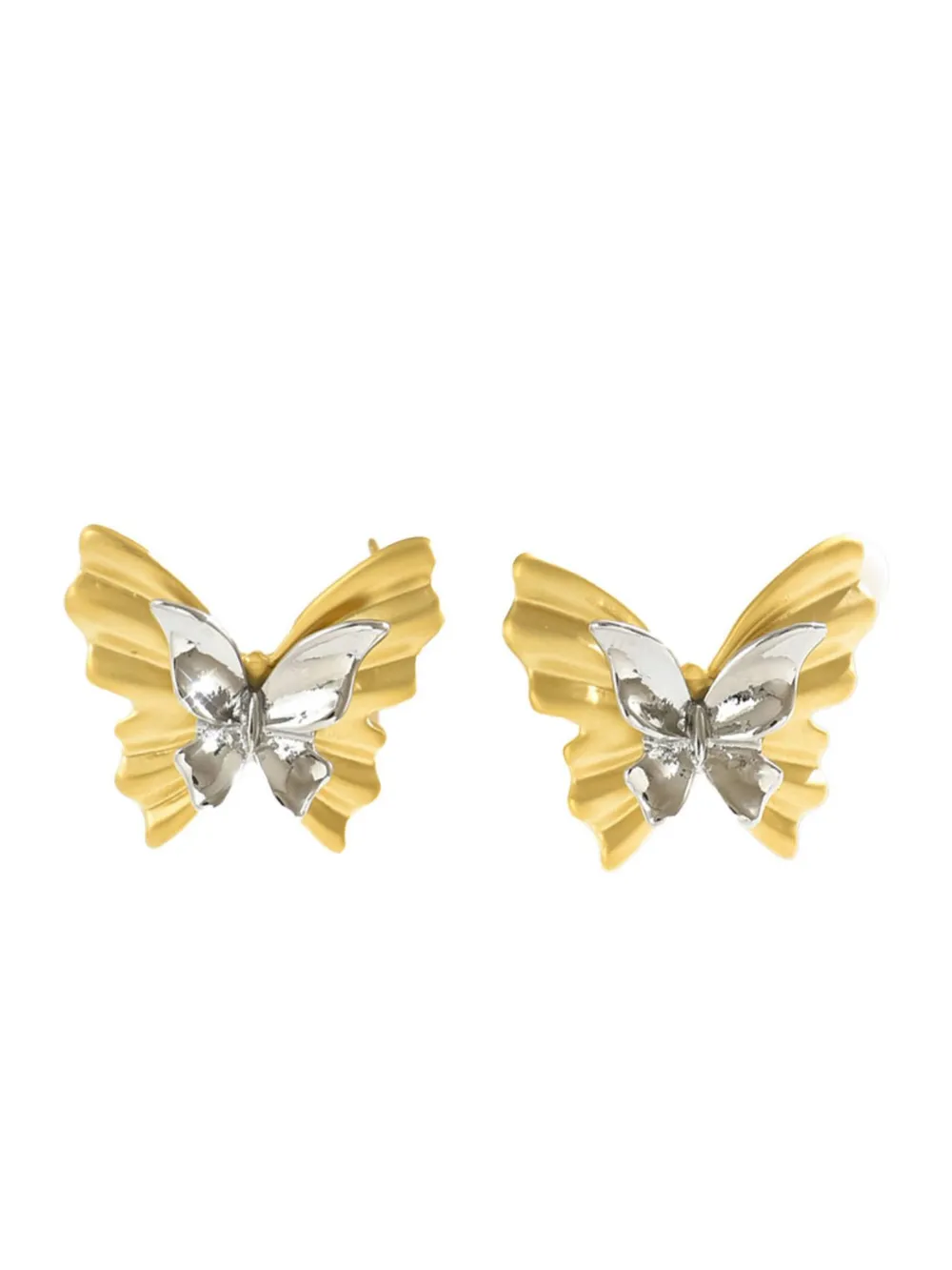 Two-Tone Stainless Steel Butterfly Earrings, image 4