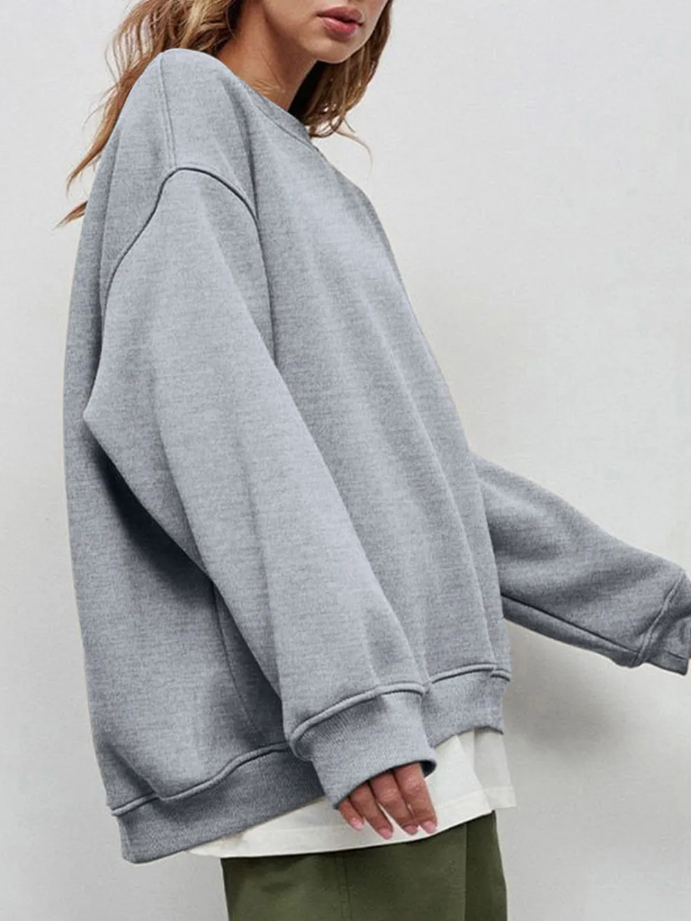 Round Neck Dropped Shoulder Long Sleeve Sweatshirt, image 33