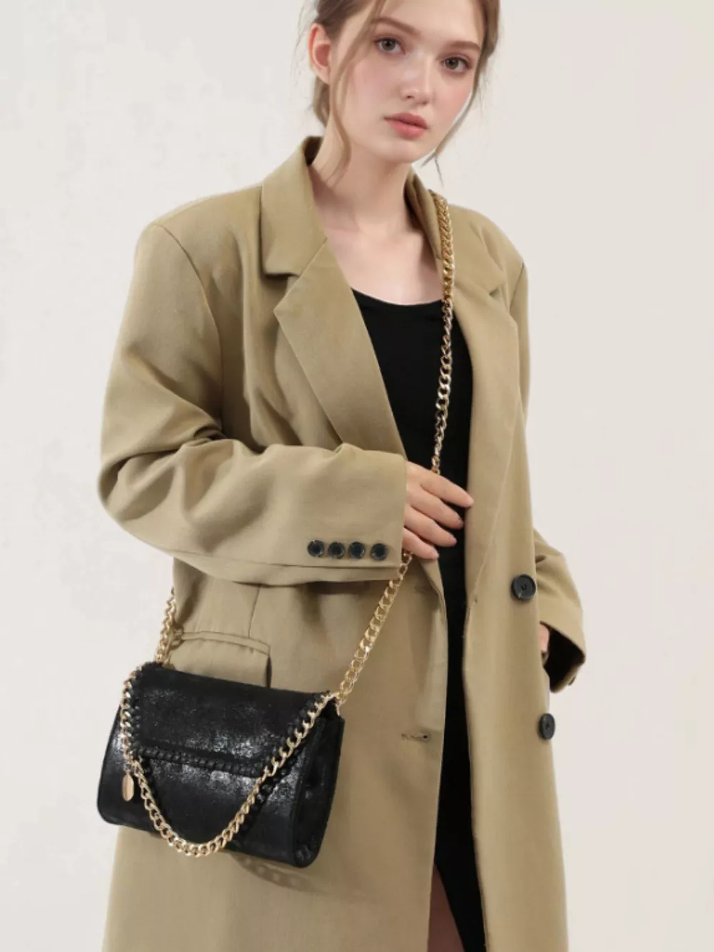 Matte PU Leather Textured Chain-Strap Shoulder Bag, image 3
