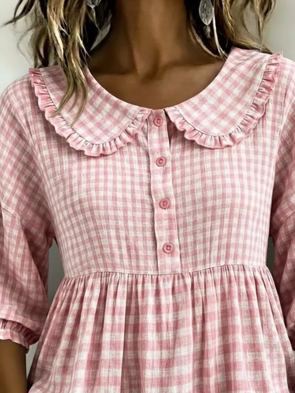 Full Size Gingham Peter Pan Collar Blouse Plus Size, image 8