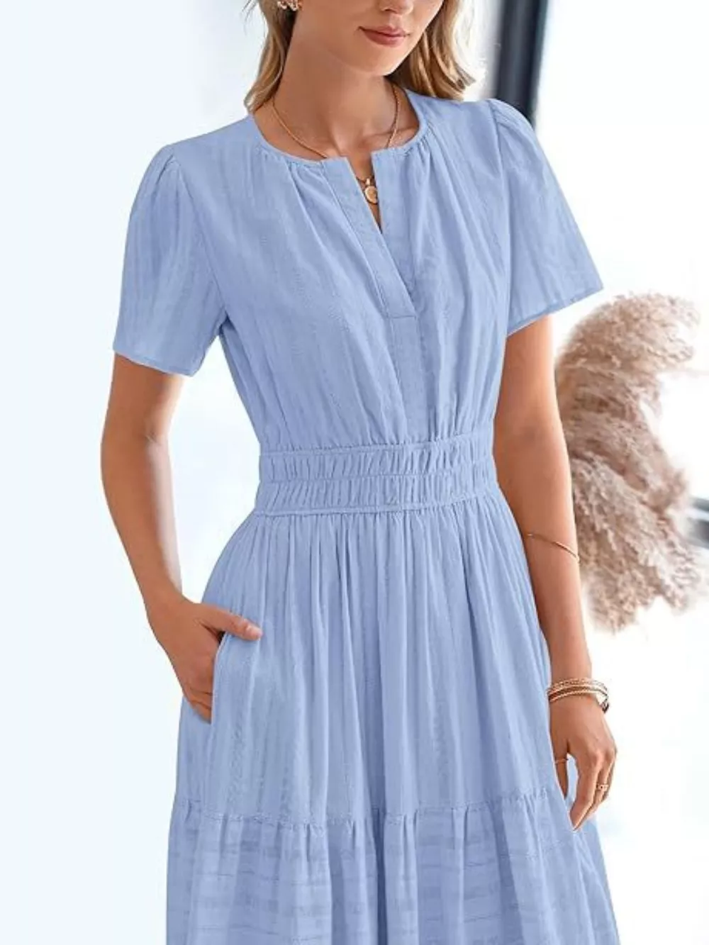 Full Size Short Sleeve Tiered Midi Dress Plus Size, image 22