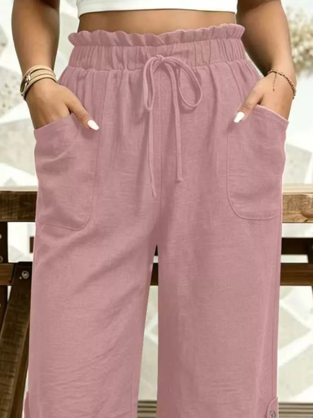 High-Waisted Drawstring Capris, image 14