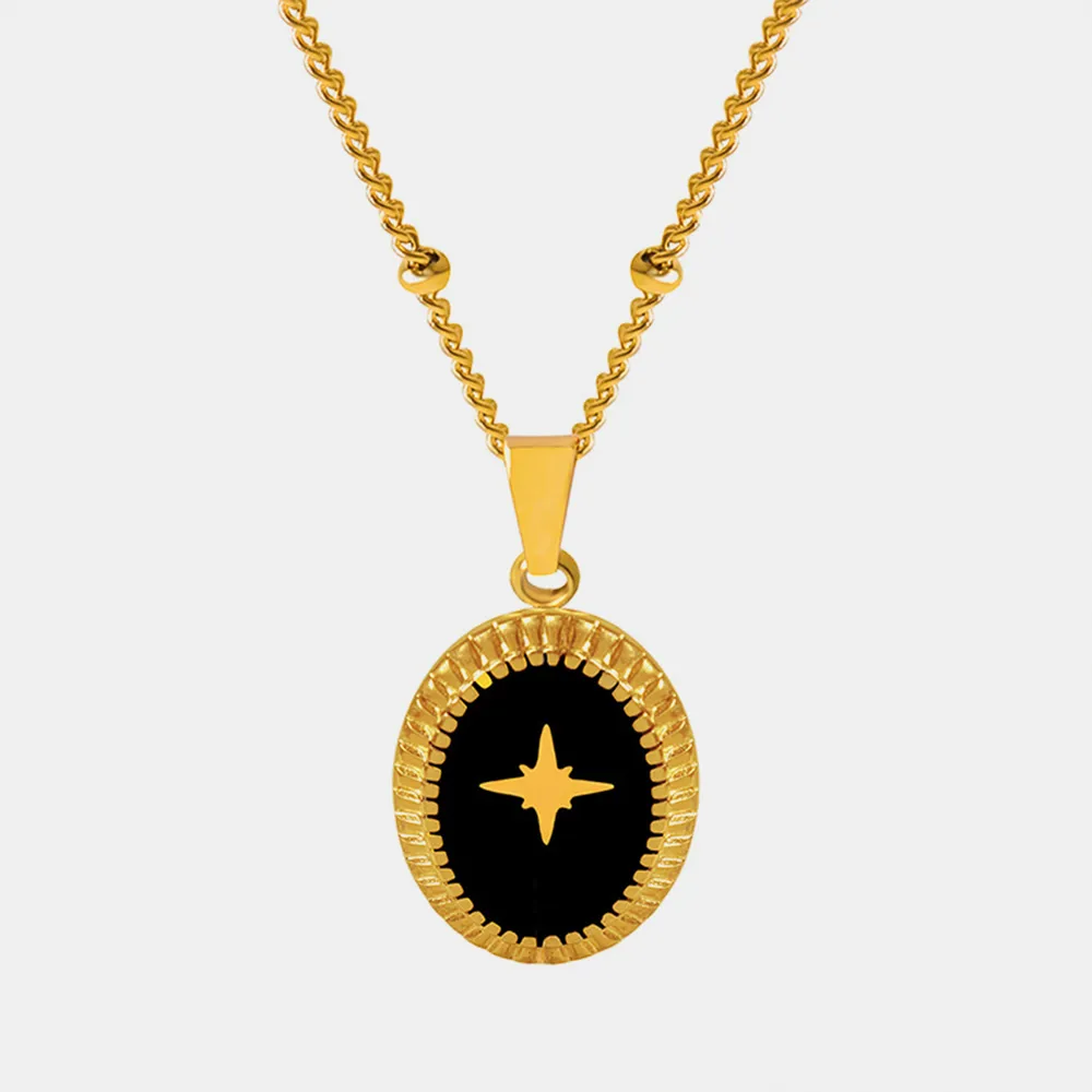 Gold-Plated Titanium Steel Oval Shape Pendant Necklace, image 4