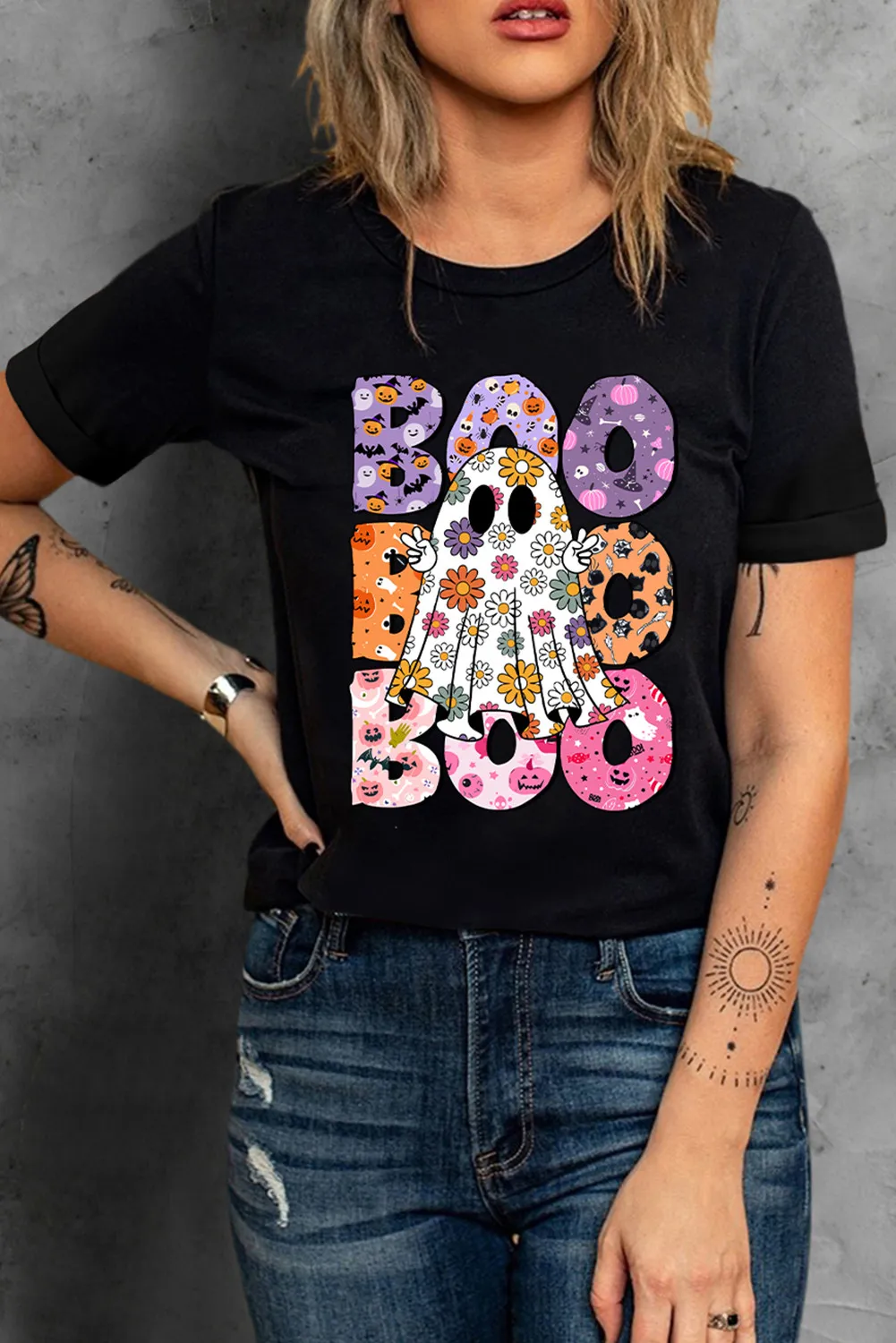 BOO Ghost Graphic Round Neck Short Sleeve T-Shirt, image 4