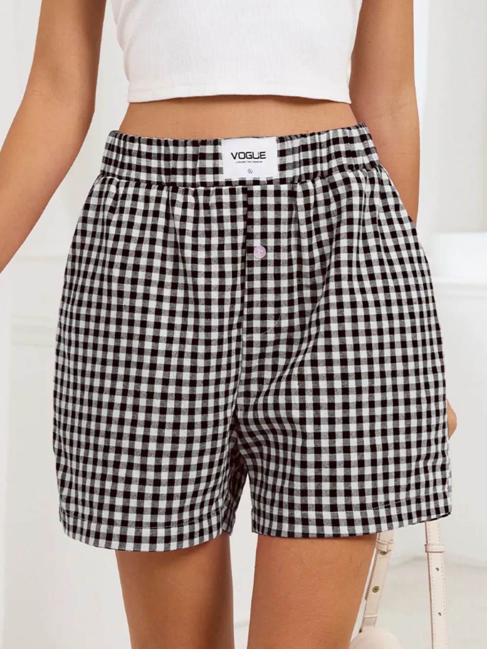 Gingham Elastic Waist Casual Shorts, image 23