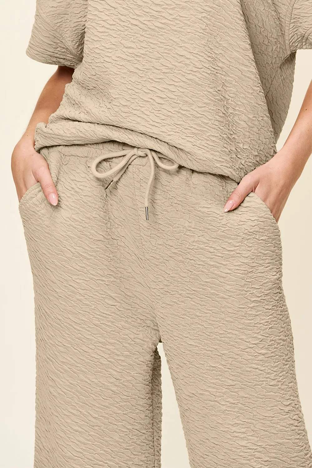Full Size Texture Short Sleeve Top and Pants Set, image 11