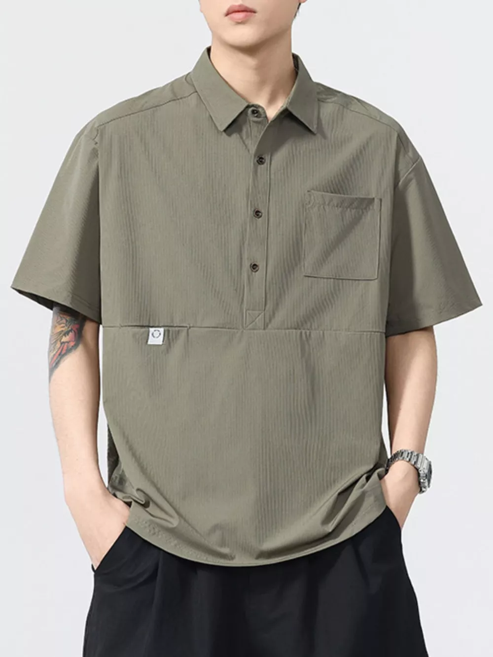 Men's Plus Size Casual Textured Short Sleeve Polo