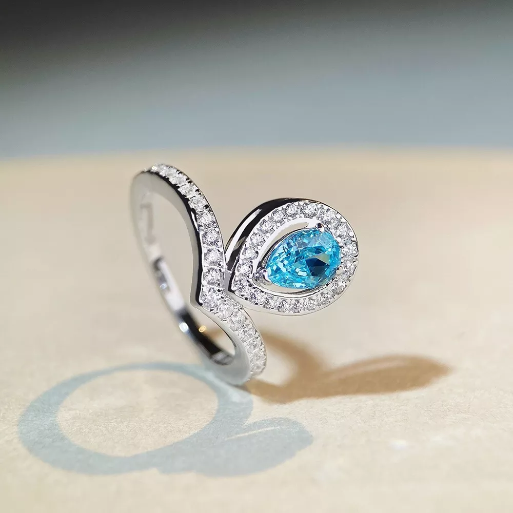 925 Sterling Silver Zircon Teardrop Ring, image 4