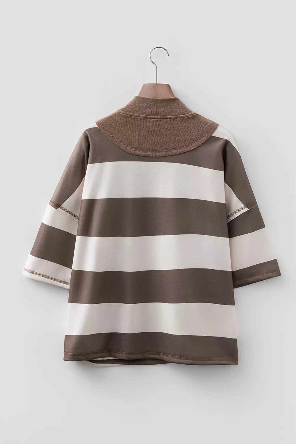 Striped Color Block Zip Collar 3/4 Sleeve Oversize Sweatshirt, image 4