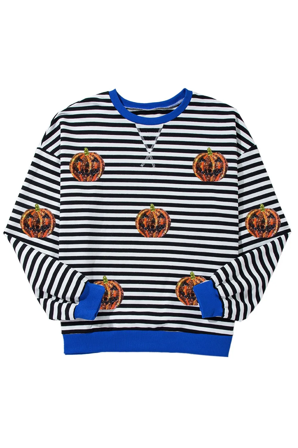 Pumpkin Striped Round Neck Long Sleeve Sweatshirt, image 10