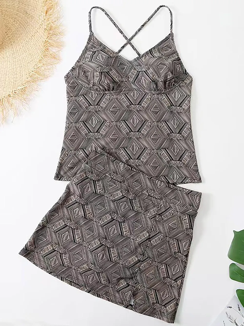 V-Neck Spaghetti Strap Top and Skirt Swim Set, image 3