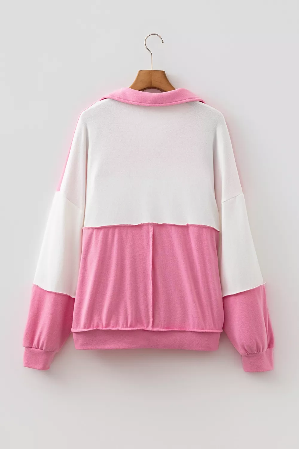 Color Block Ricrac Trim Patchwork Collar V Neck Long Sleeve Top, image 7