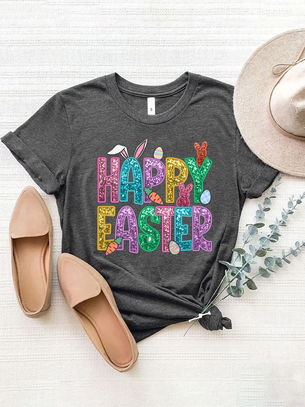 HAPPY EASTER Round Neck Short Sleeve T-Shirt, image 2