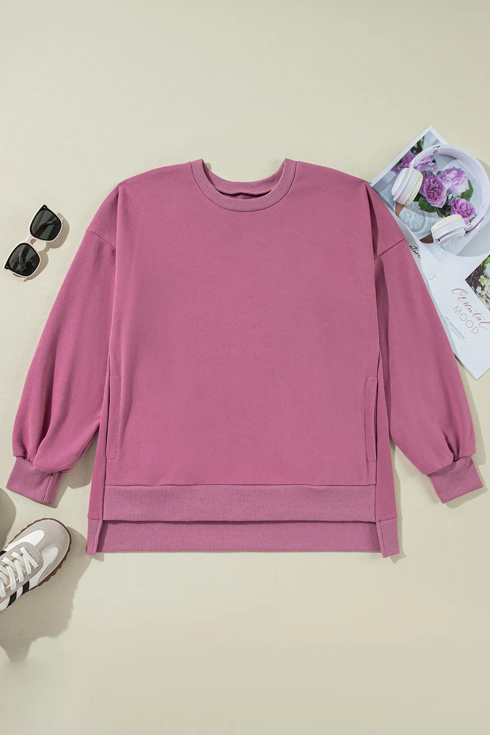 High-Low Round Neck Long Sleeve Sweatshirt, image 26