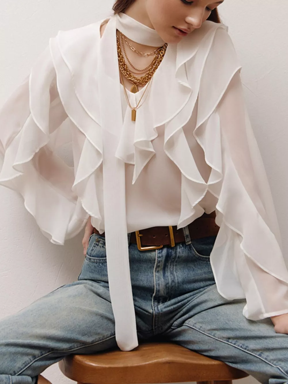 Ruffle Trim Chiffon Blouse, image 12
