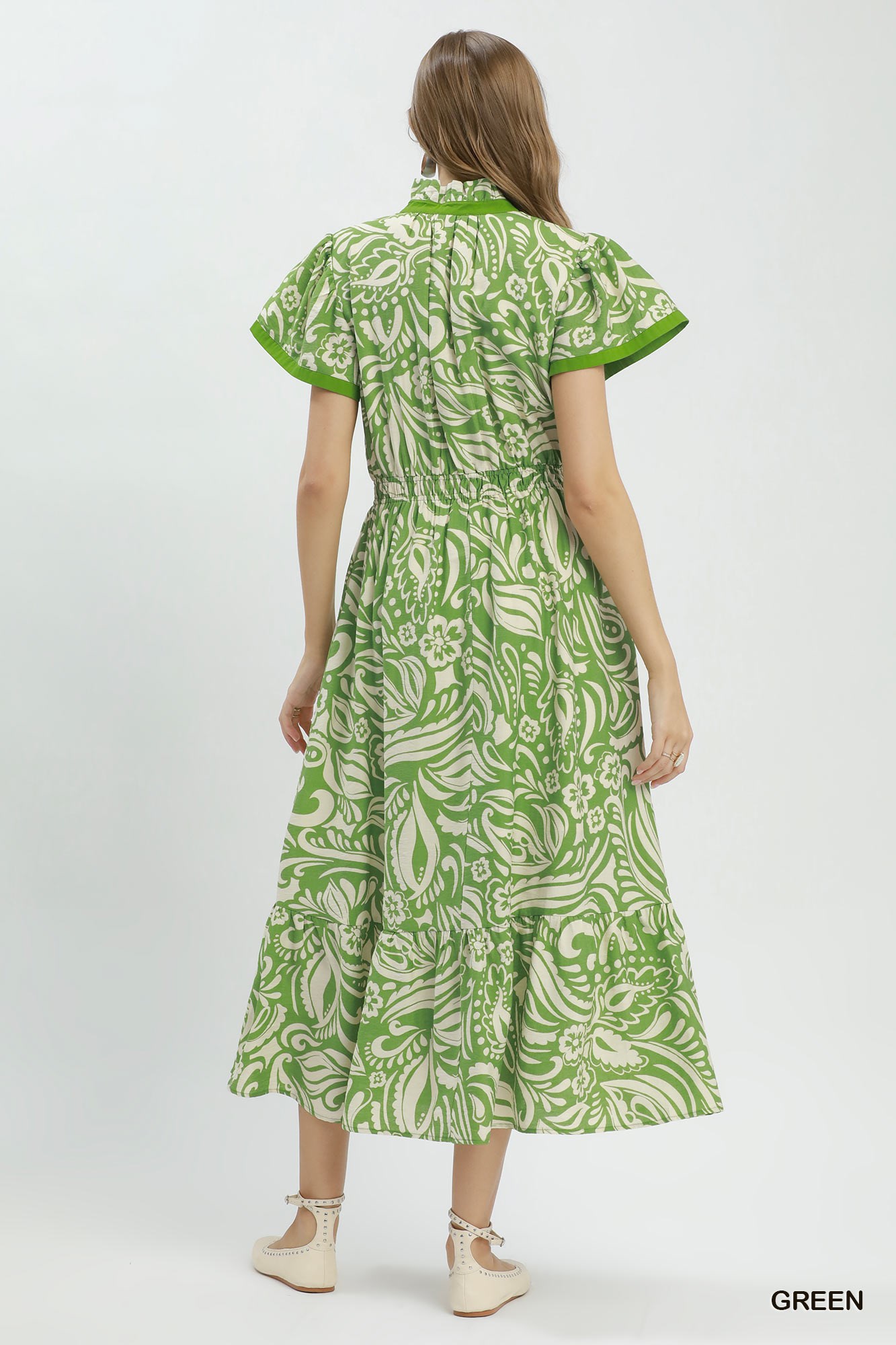 Paisley Print Midi Dress with Side Pockets, image 3