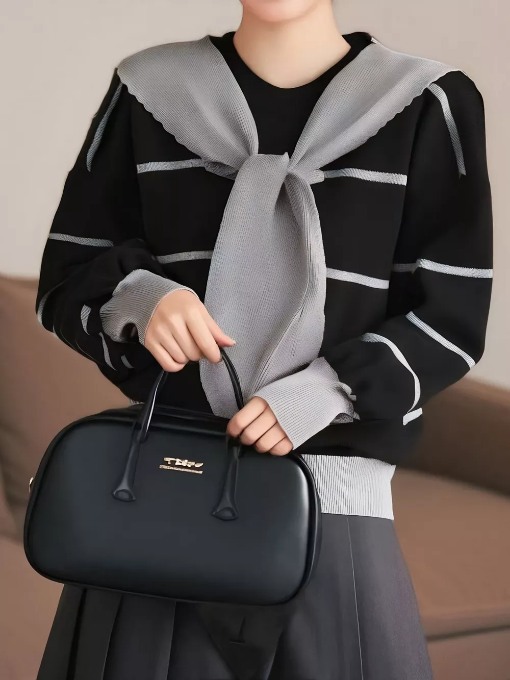 Striped Round Neck Long Sleeve Sweater, image 11