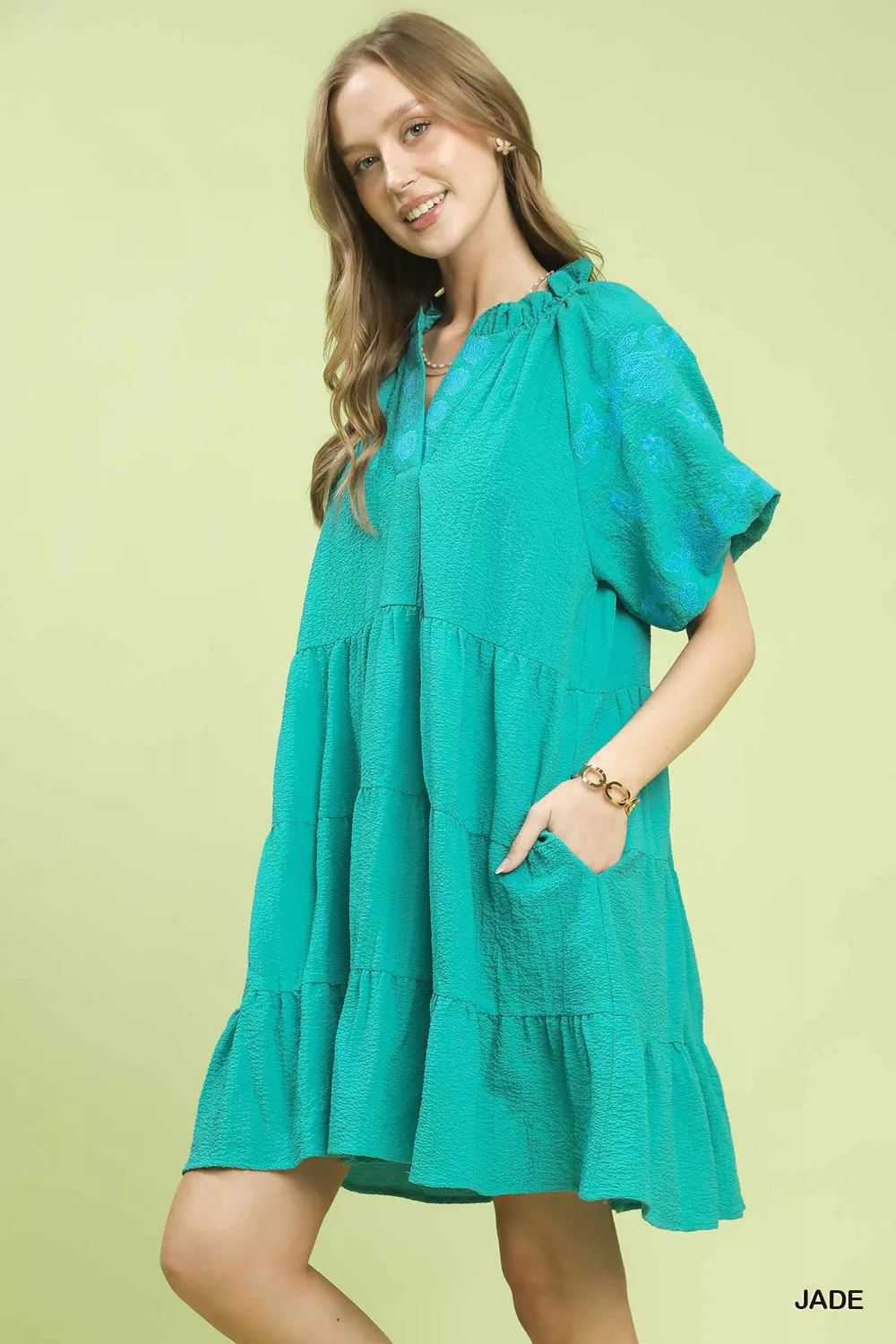 Embroidered Tiered Puff Sleeve Mini Dress, image 4