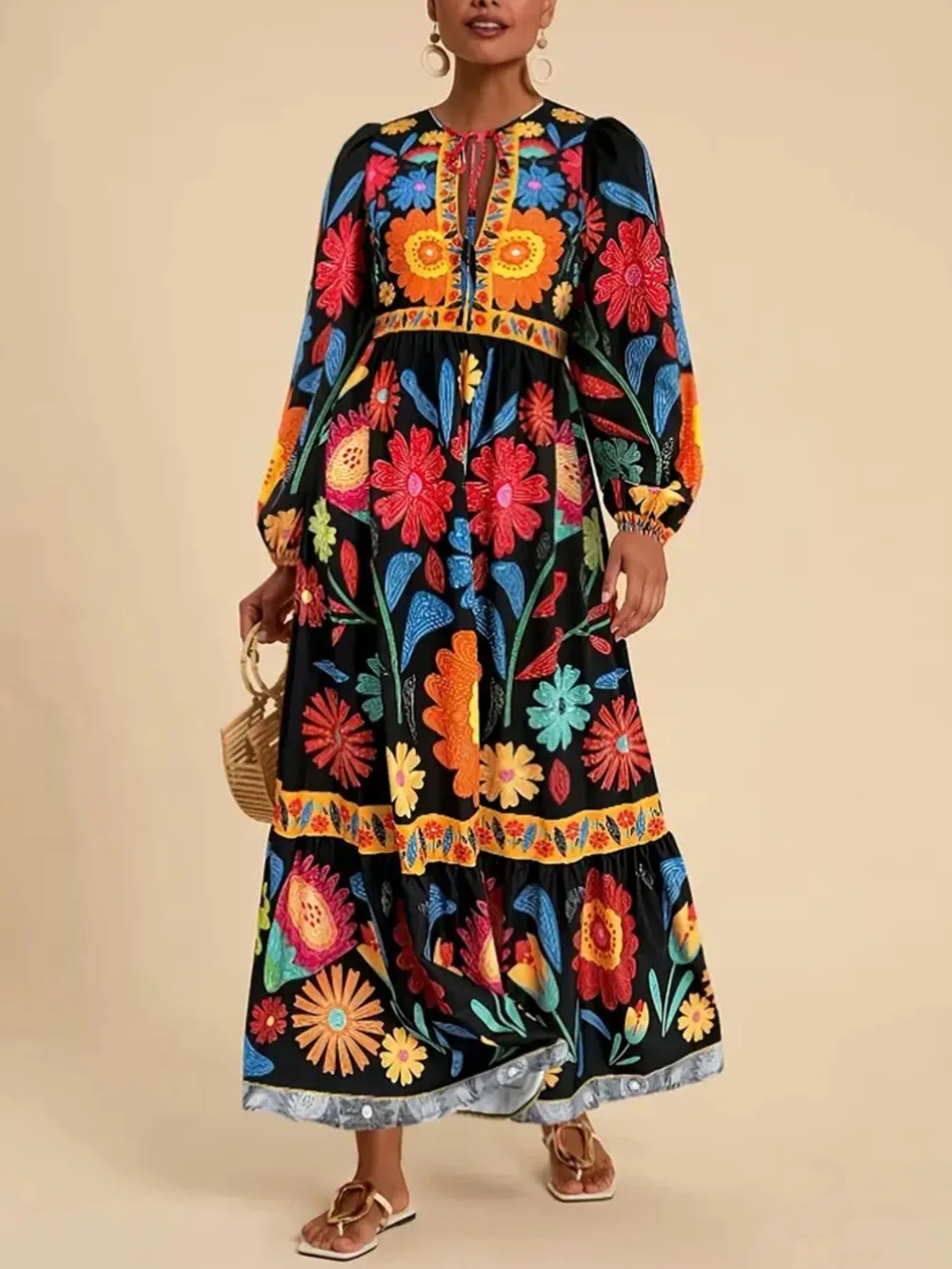 Floral Tie Waist Long Sleeve Dress, image 20