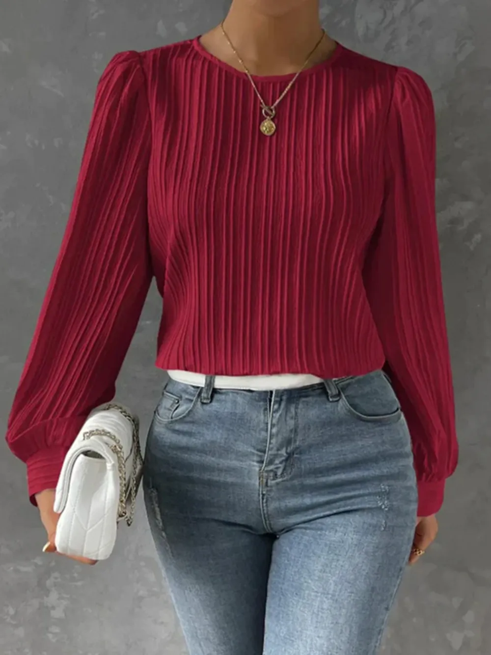 Round Neck Long Sleeve Blouse, image 7