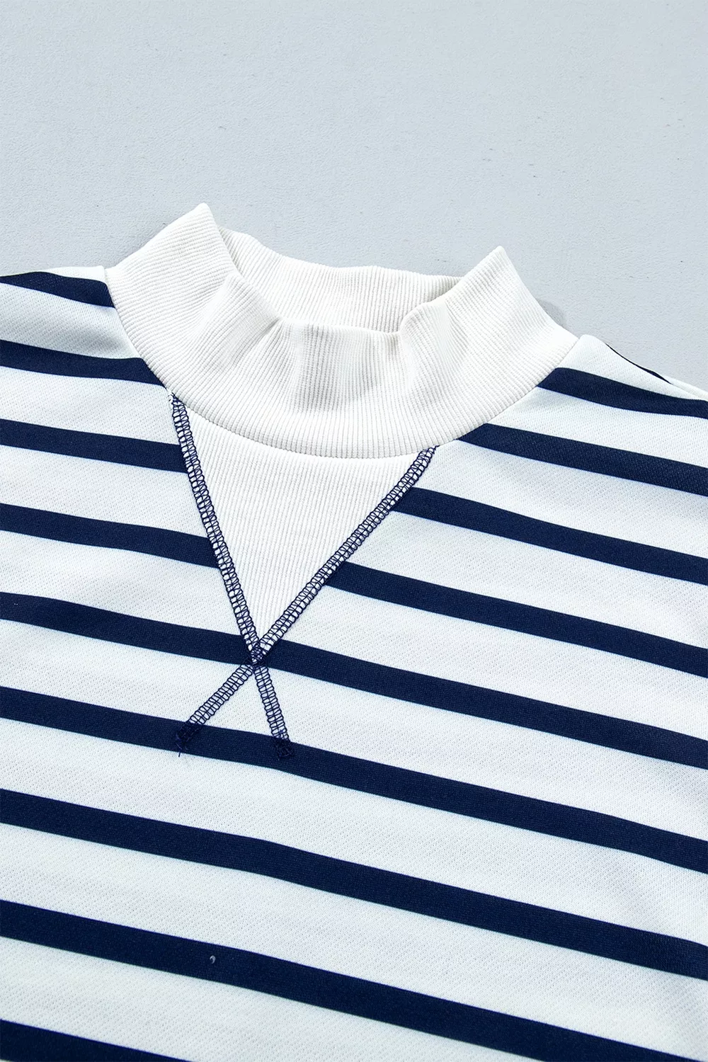 Striped Stand Neck Long Sleeve Ribbed Cuff Hem Sweatshirt, image 6