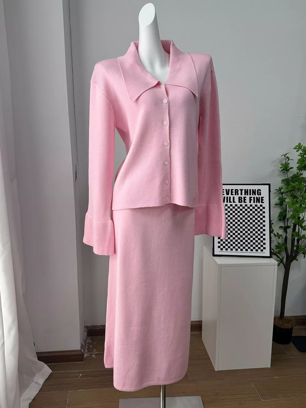 Button Down Long Sleeve Cardigan and Skirt Knit Set, image 17