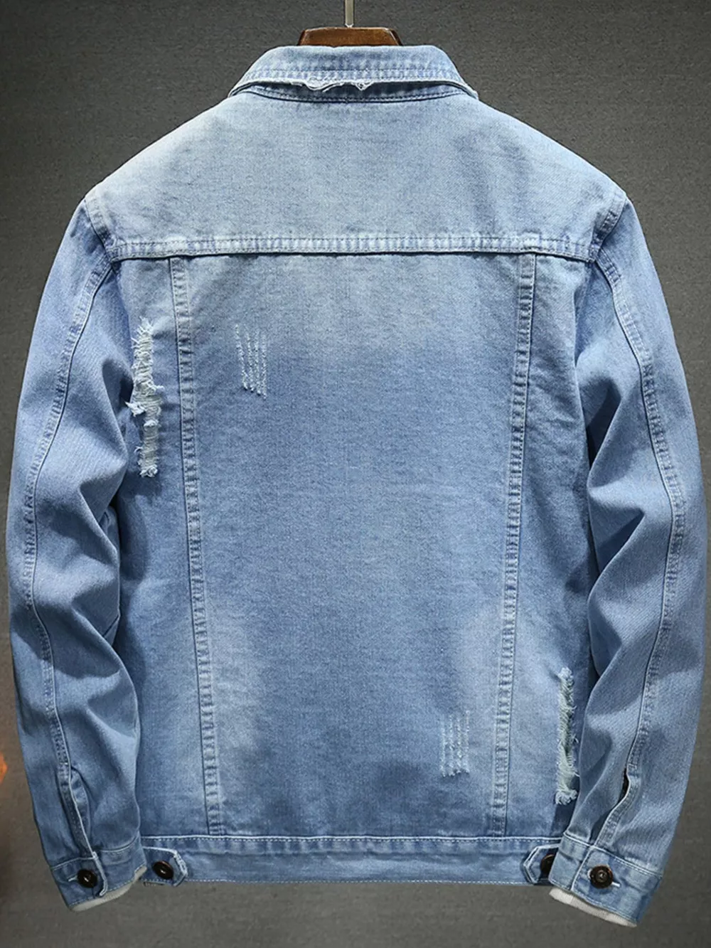 Men's Plus Size Distressed Slim Fit Denim Jacket, image 2