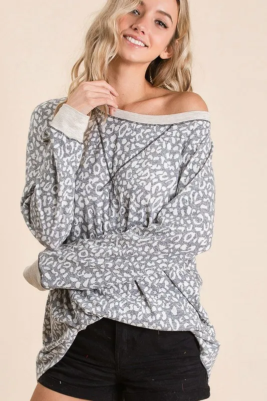 Leopard Round Neck Long Sleeve T-Shirt, image 2