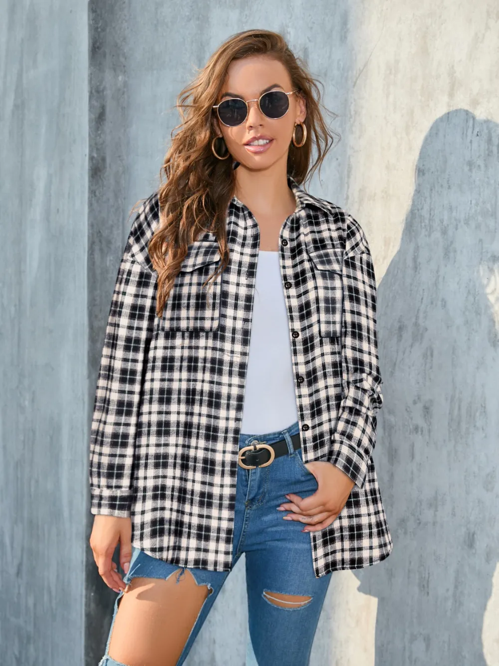 Full Size Plaid Button Up Pocketed Shirt, image 2