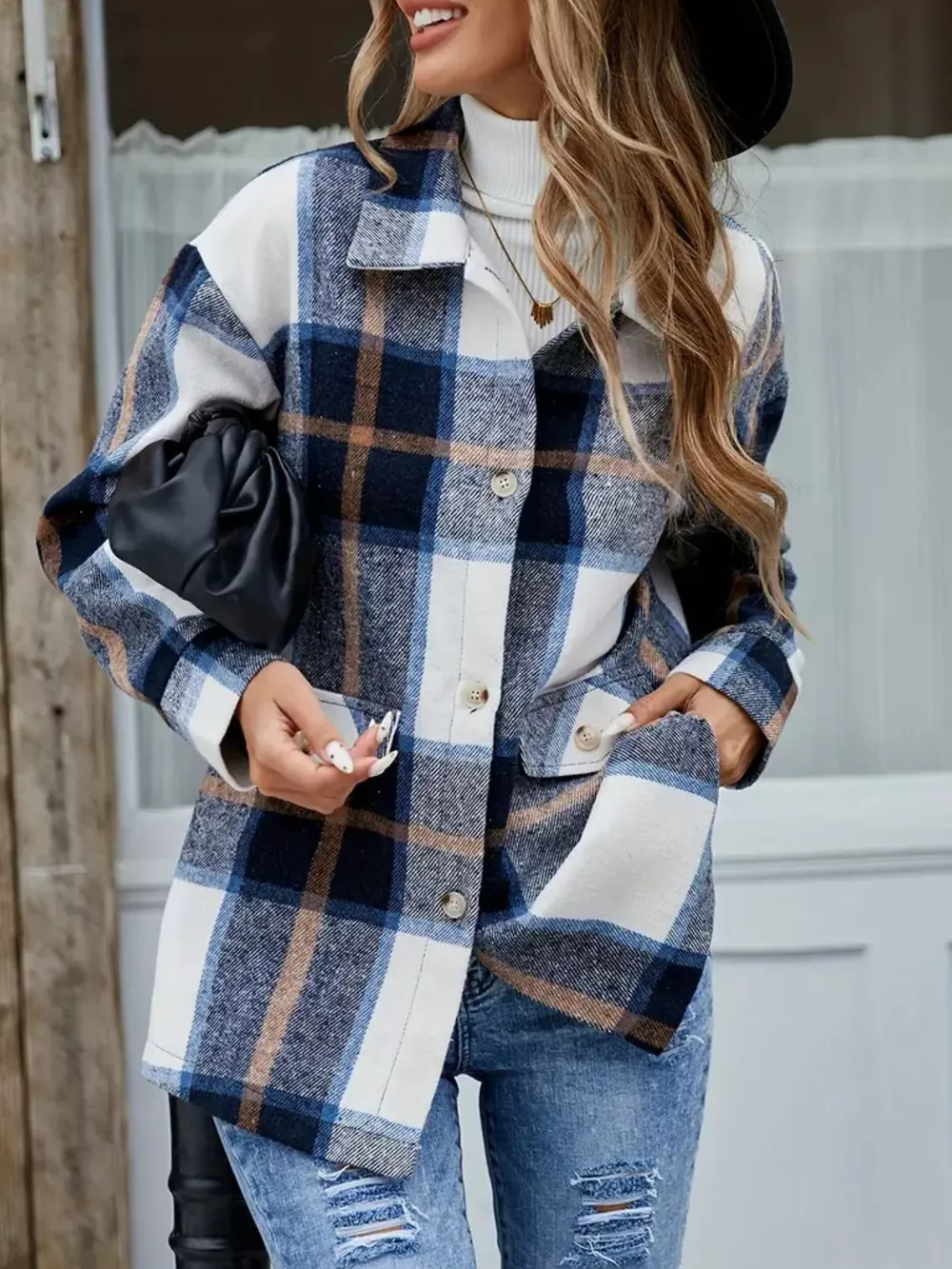 Plaid Button-Up Long Sleeve Shacket, image 10
