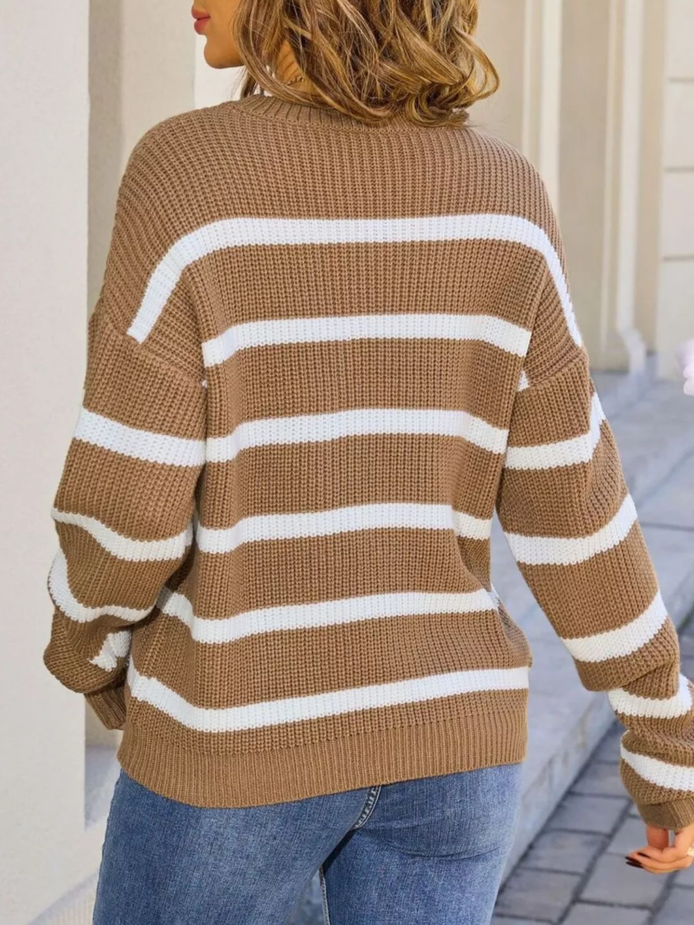 Striped Round Neck Dropped Shoulder Sweater, image 11