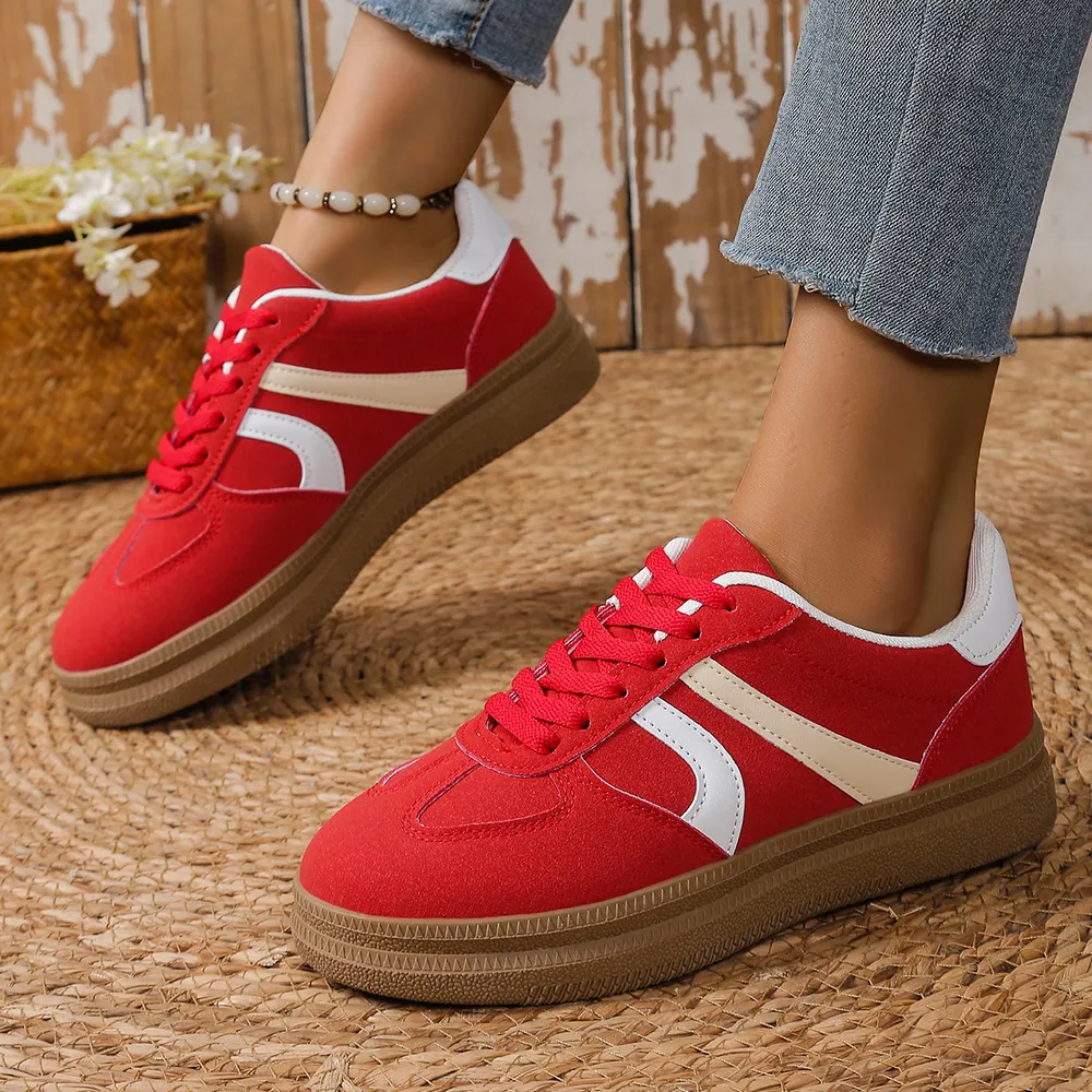 Lace Up Round Toe Contrast Sneakers, image 2
