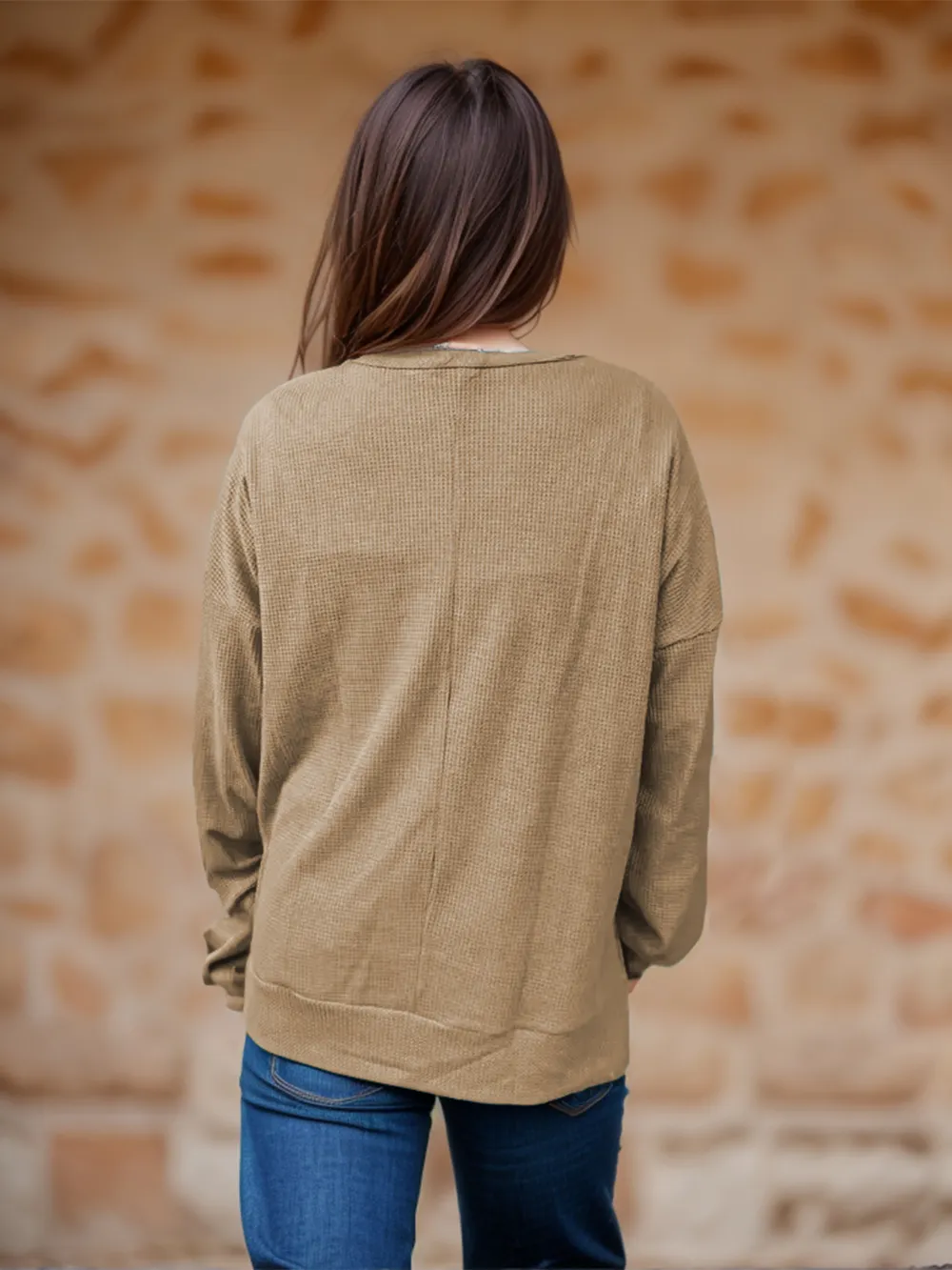 Side Slit Round Neck Long Sleeve T-Shirt, image 11