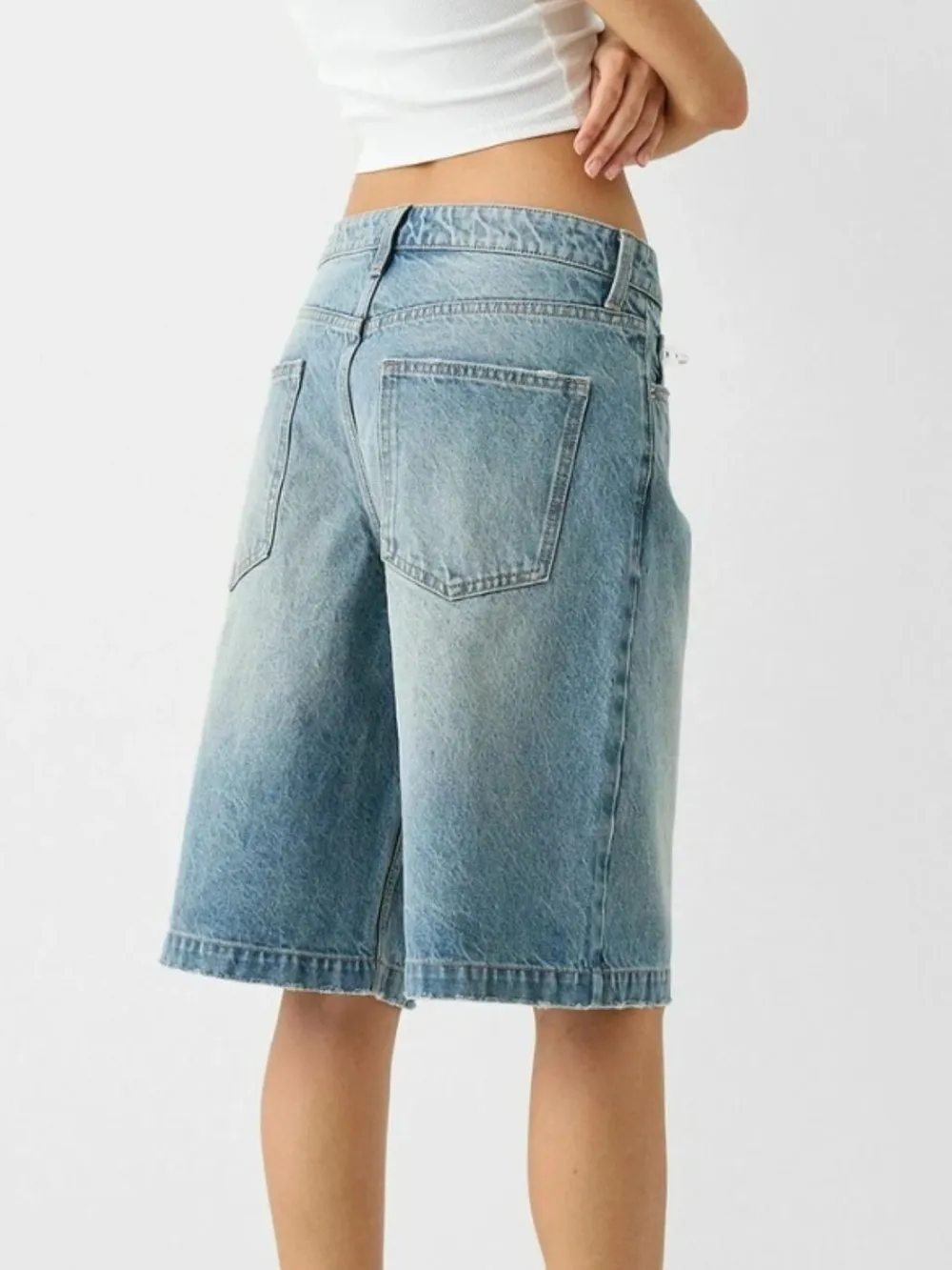 High Waist Denim Shorts with Pockets, image 2