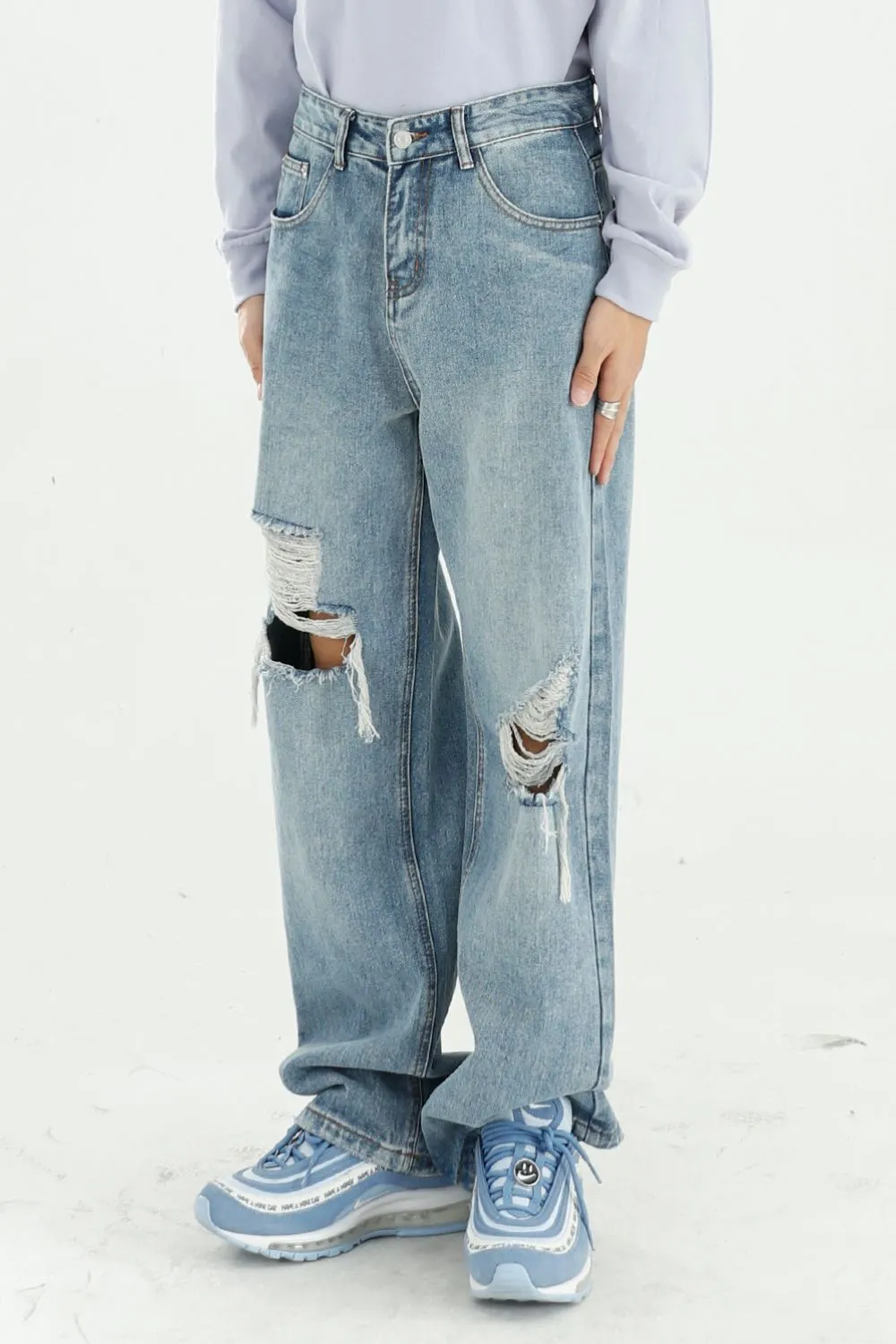 Distressed Wide Leg Jeans with Pockets, image 3