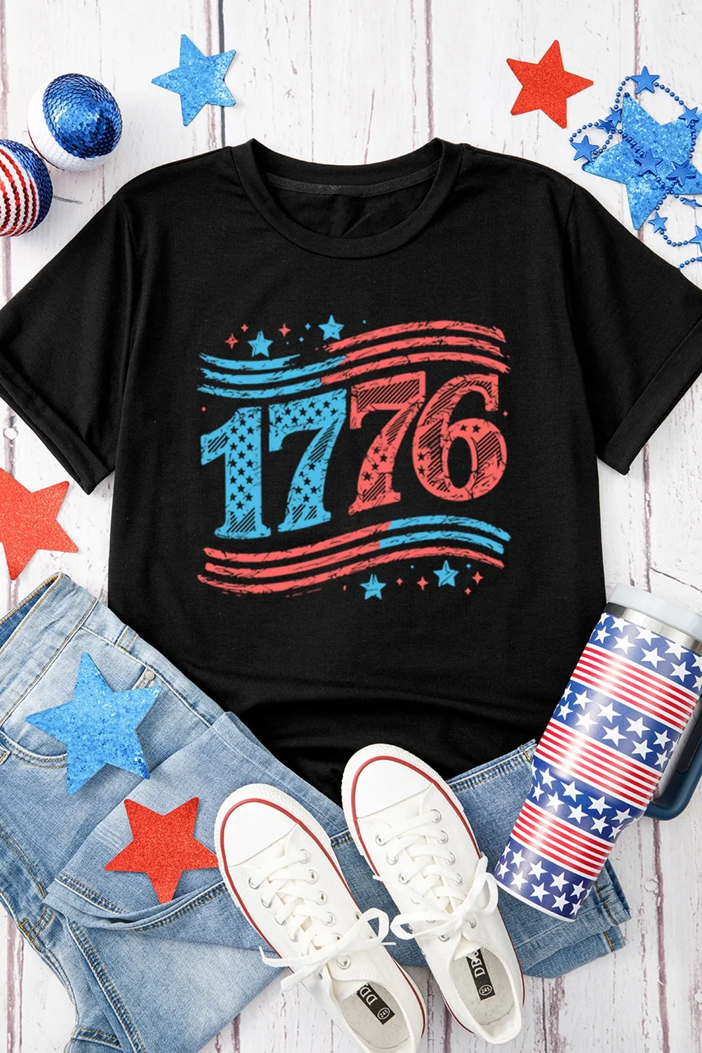 Graphic Round Neck Short Sleeve T-Shirt, image 4