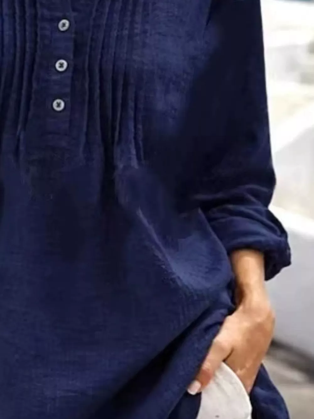 Casual Button Detail Long Sleeve Linen Shirt, image 12