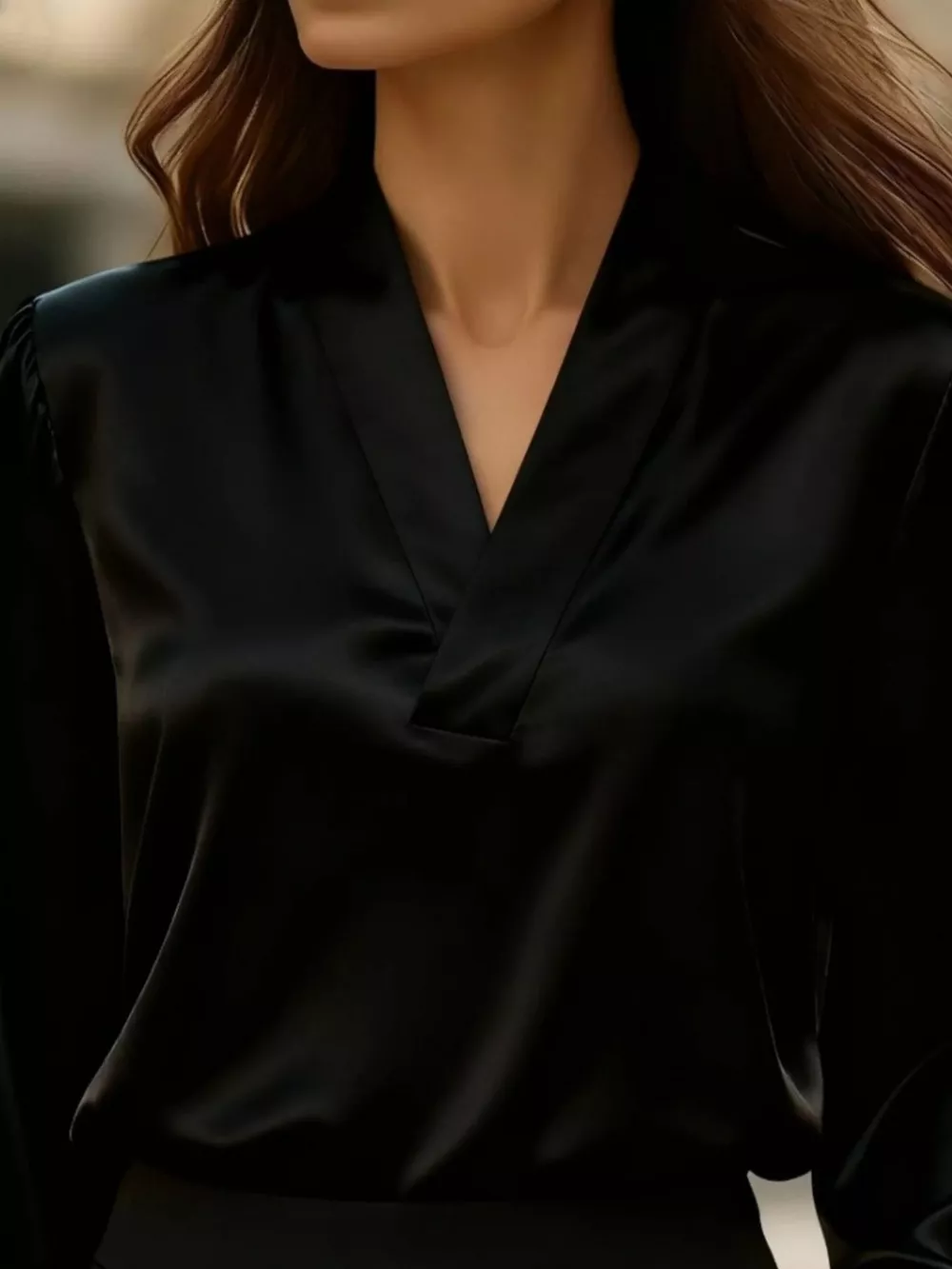 V-Neck Long Sleeve Satin Blouse, image 7