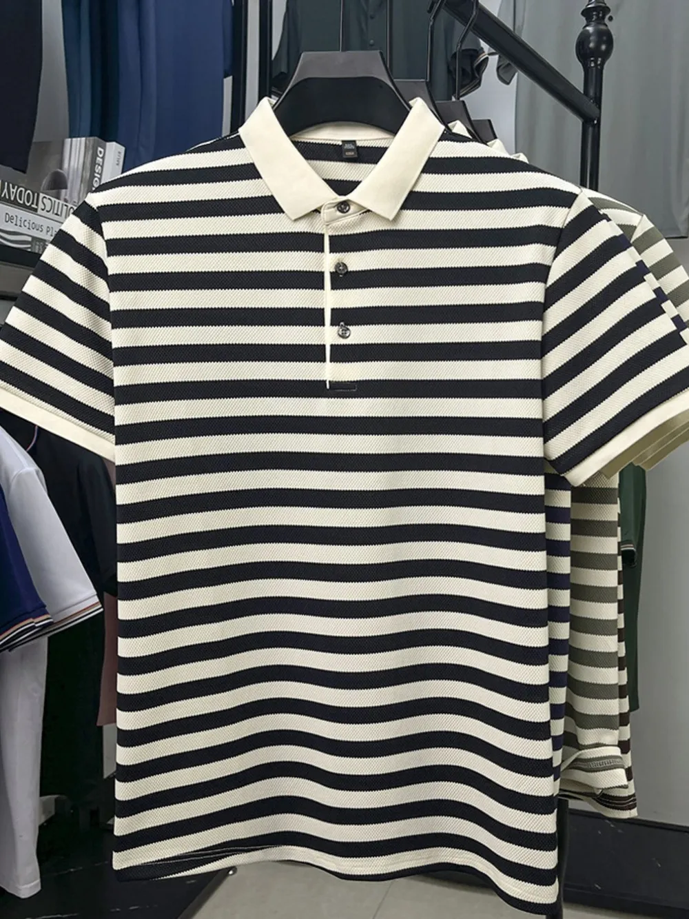 Men's Full Size Striped Short Sleeve Polo Plus Size