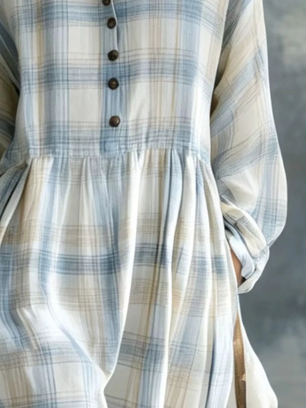 Plaid Button-Down Maxi Shirt Dress, image 14