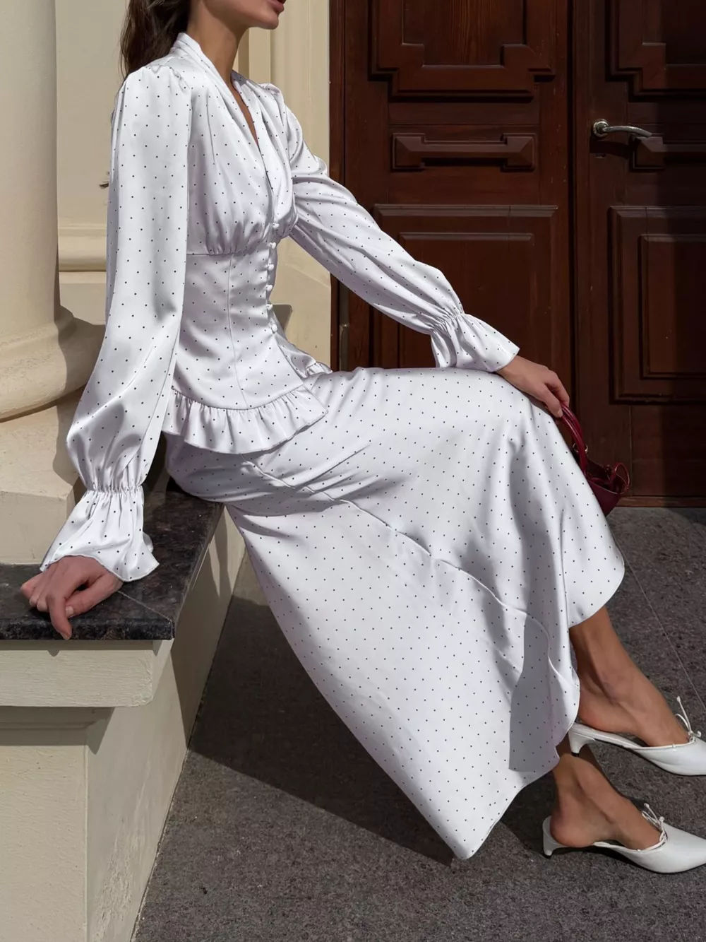 Satin Polka Dot Top and Skirt Set, image 5