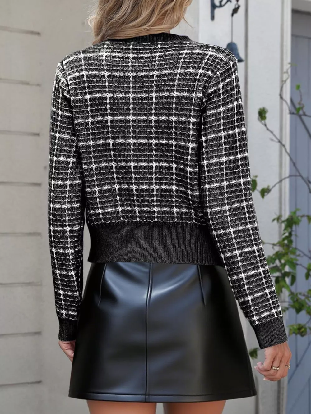 Tweed-Style Bow Button-Down Cardigan, image 4