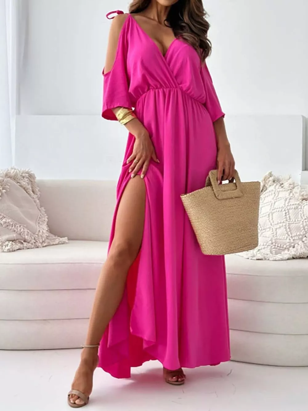 Slit Cold Shoulder Maxi Dress, image 5