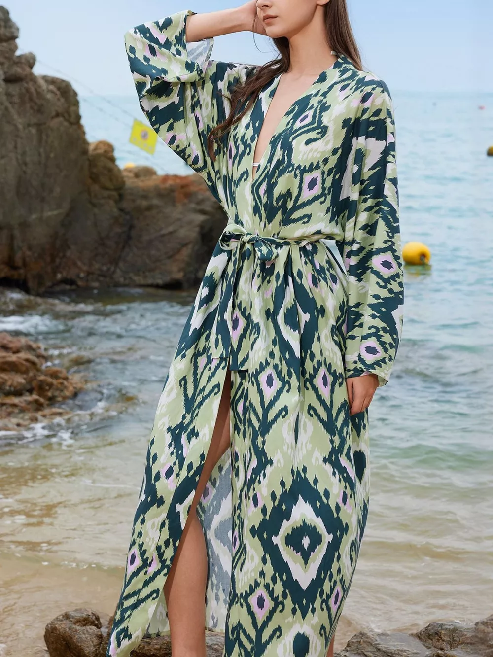 Boho Print Long Sleeve Beach Cover-Up, image 3