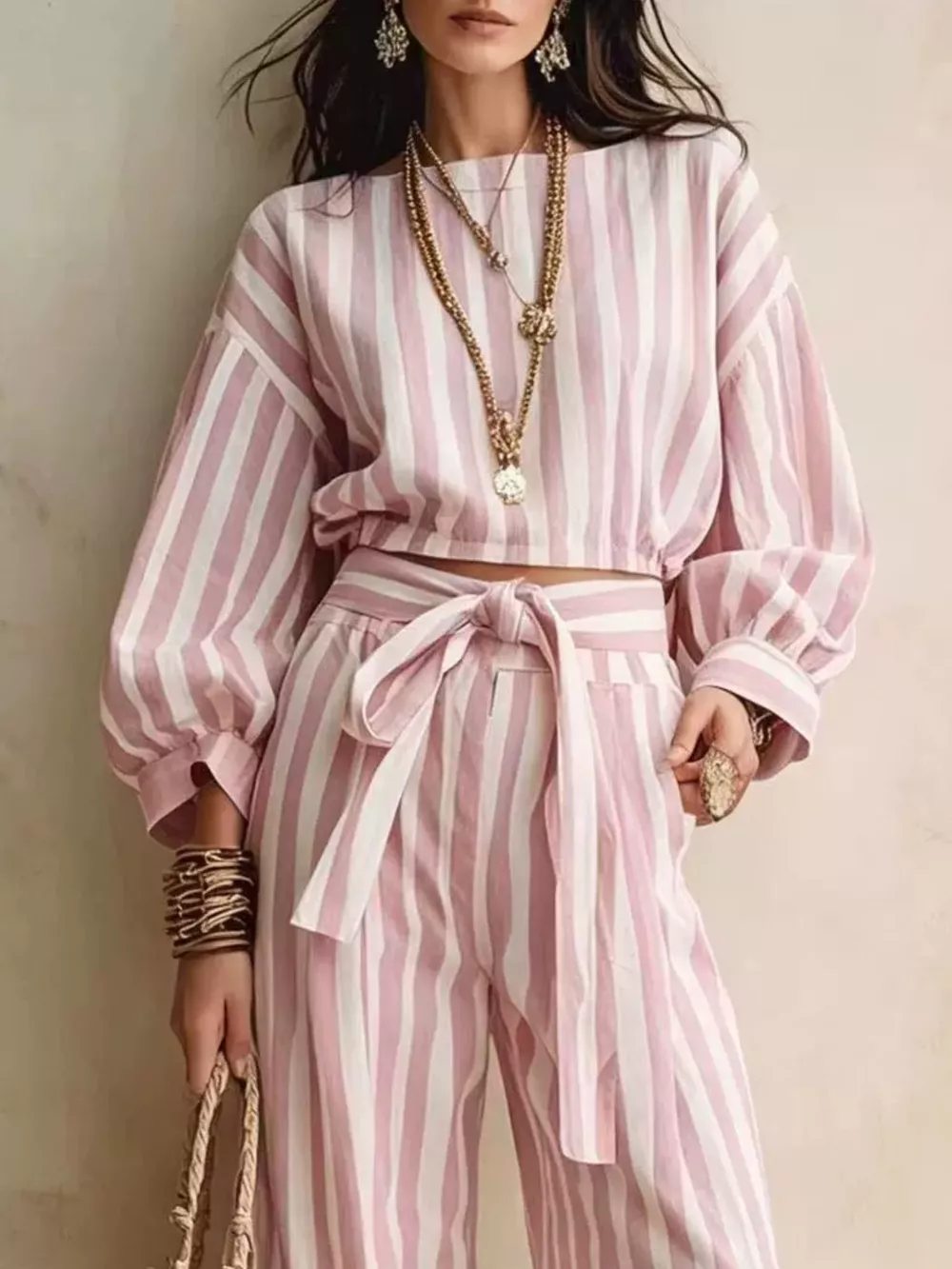 Striped Long Sleeve Top and Pants Two-Piece Set, image 11