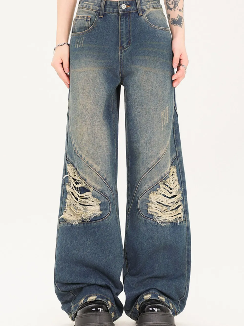 Men's Distressed Wide Leg Jeans