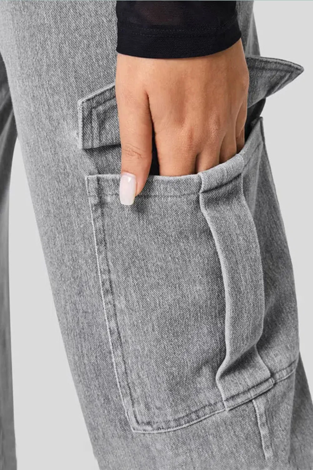 High Waist Straight Leg Cargo Jeans, image 5
