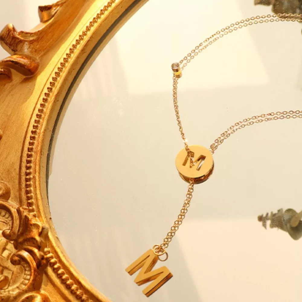 18K Gold-Plated Titanium Steel Letter Pendant Necklace, image 4