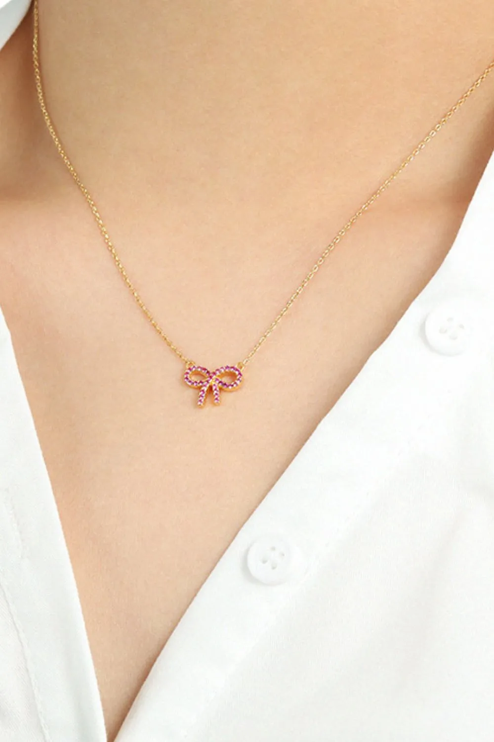 925 Sterling Silver Bow Necklace, image 2
