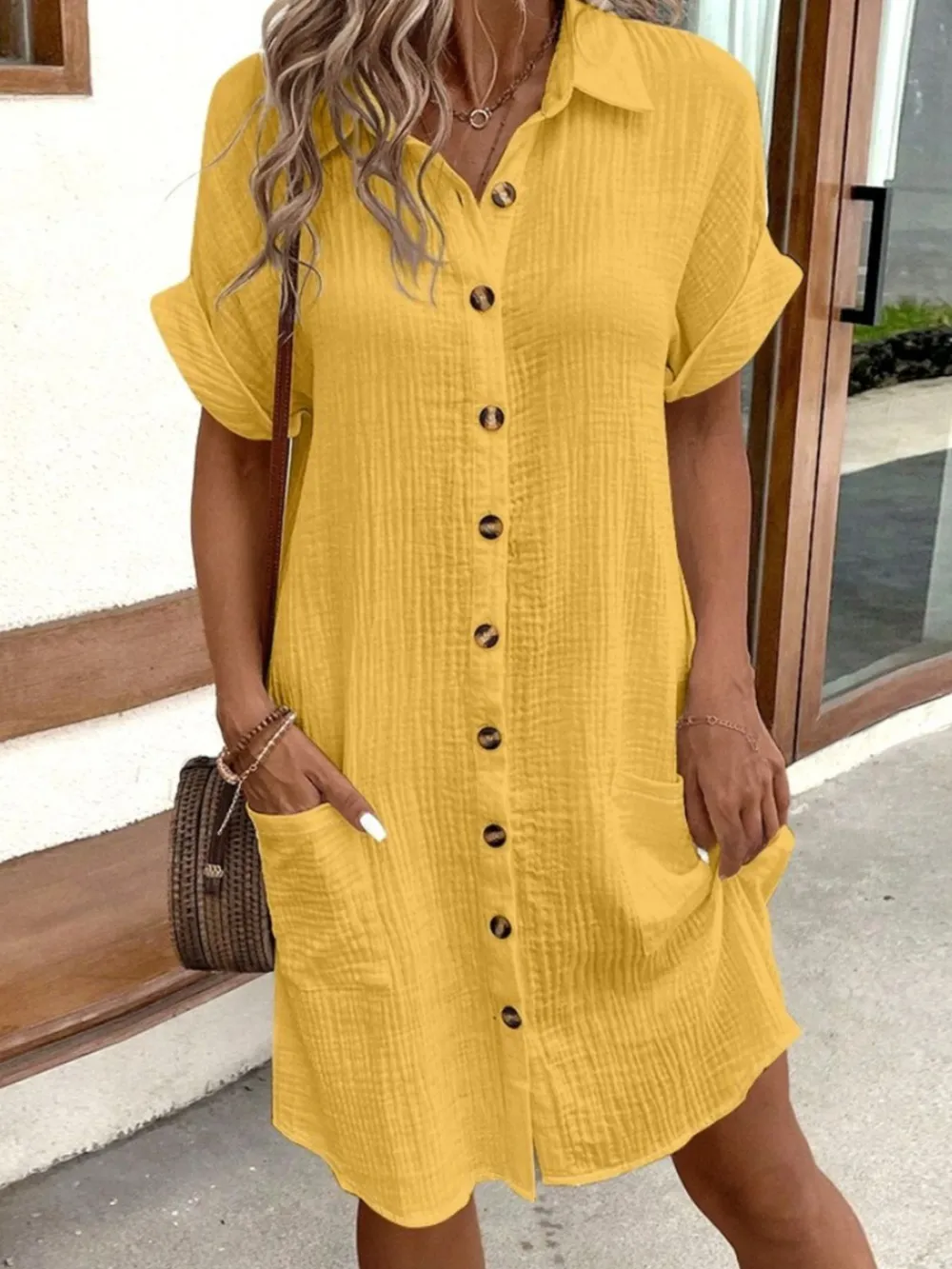 Casual Button Down Shirt Dress with Pockets, image 13